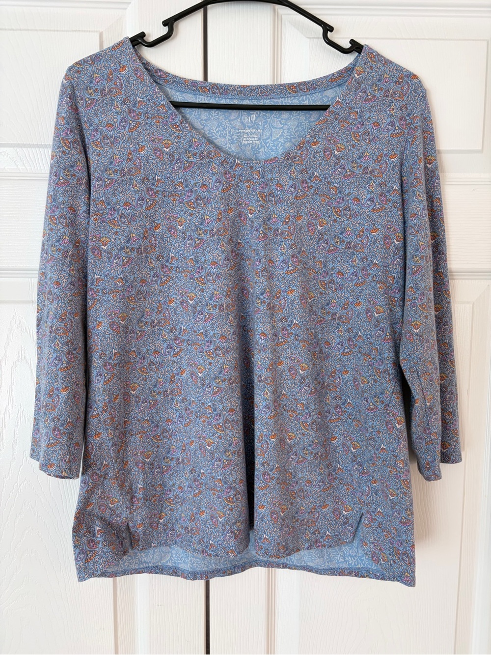 NWOT J.Jill Blue Flower Print Boho Forward Seam Tee Tunic Blouse Shirt Size S